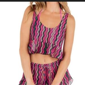 Hurley Pink and Black Patterned Crop Top